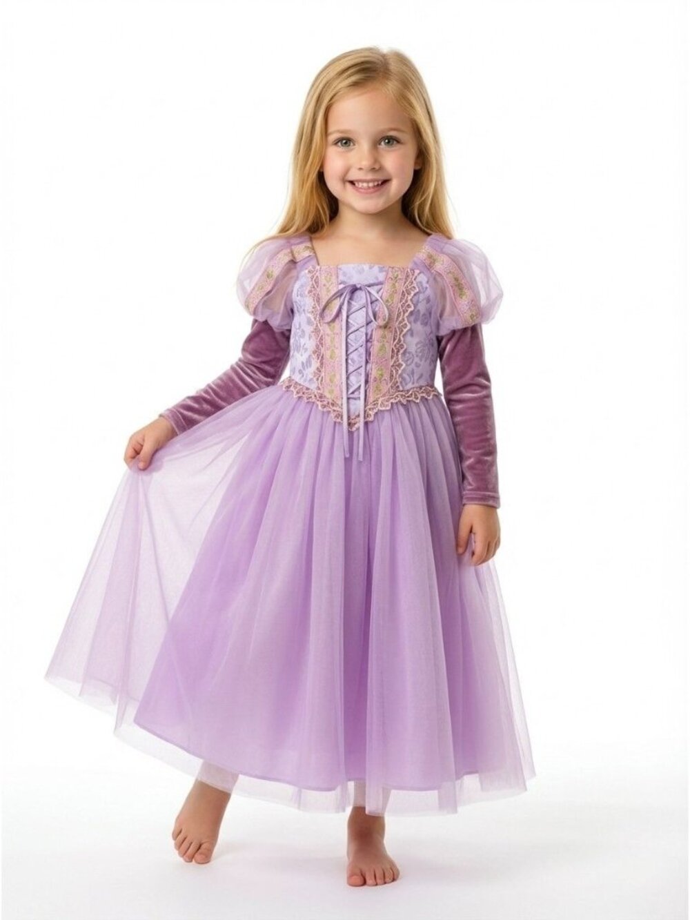 Girls Rapunzel Princess Costume Dress Lavender Purple Tulle Birthday Party